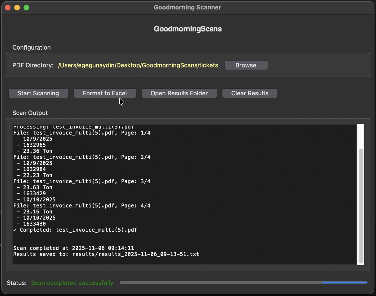 Goodmorning Scanner UI screenshot